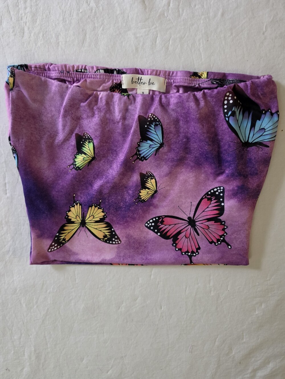 Y2K Better Be Butterfly Tube Top Purple Watercolor Strapless Crop Top Size S